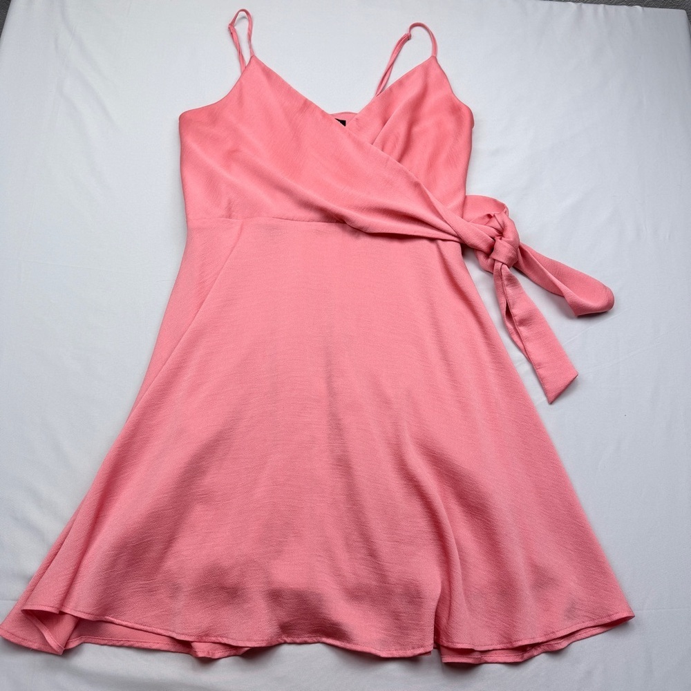 Express Coral Pink Wrap Mini Dress with Tie - Picture 3 of 8